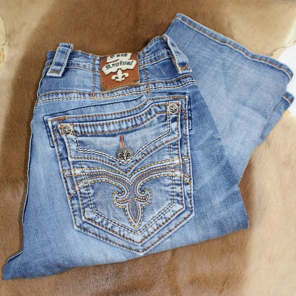 Rock Revival Distressed Styling Boot Jeans, Size 33 - Picture 6 of 11